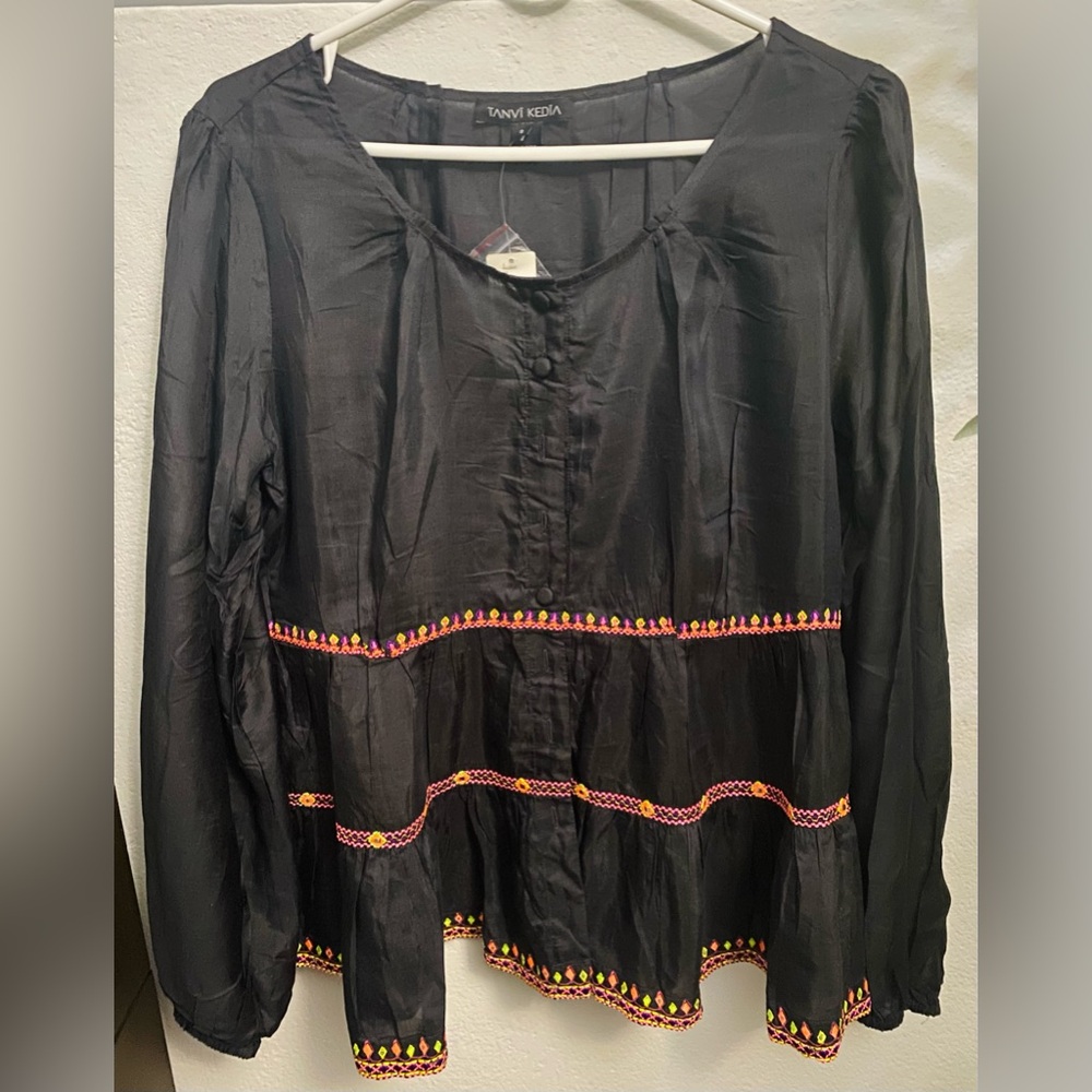 Anthropologie x Tanvi Kedia Tatienne Embroidered Babydoll Blouse S
